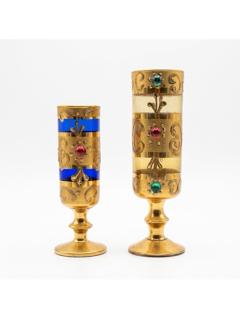 Vintage Bohemian Style Gilded Jeweled Cordial Glass Hand Painted Set 2